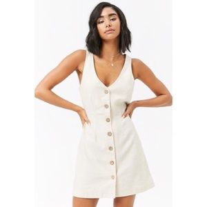 Natural Linen Button Belted Sun Dress Casual Mini
